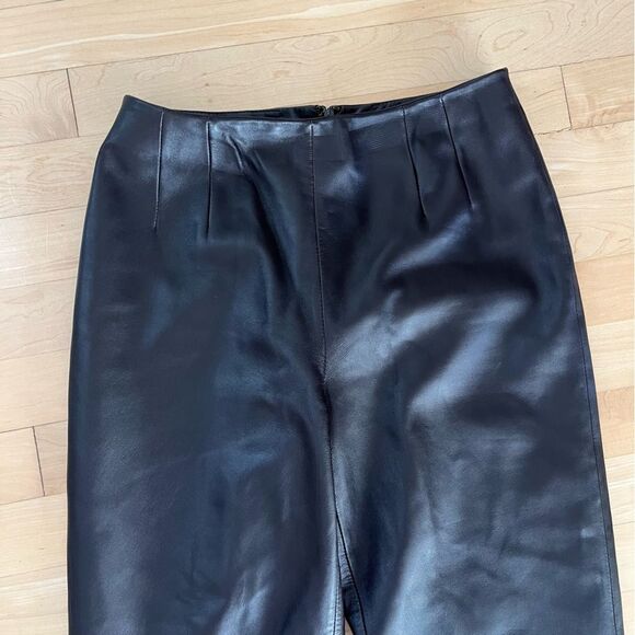 PleinAir Slim Straight Flat Front Genuine Leather Pants in Espresso Brown 0 - Picture 14 of 16